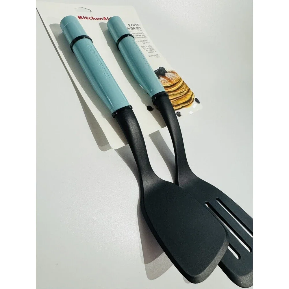 Kitchen Aid 2 Piece Turner and Spoon Set - Aqua Blue